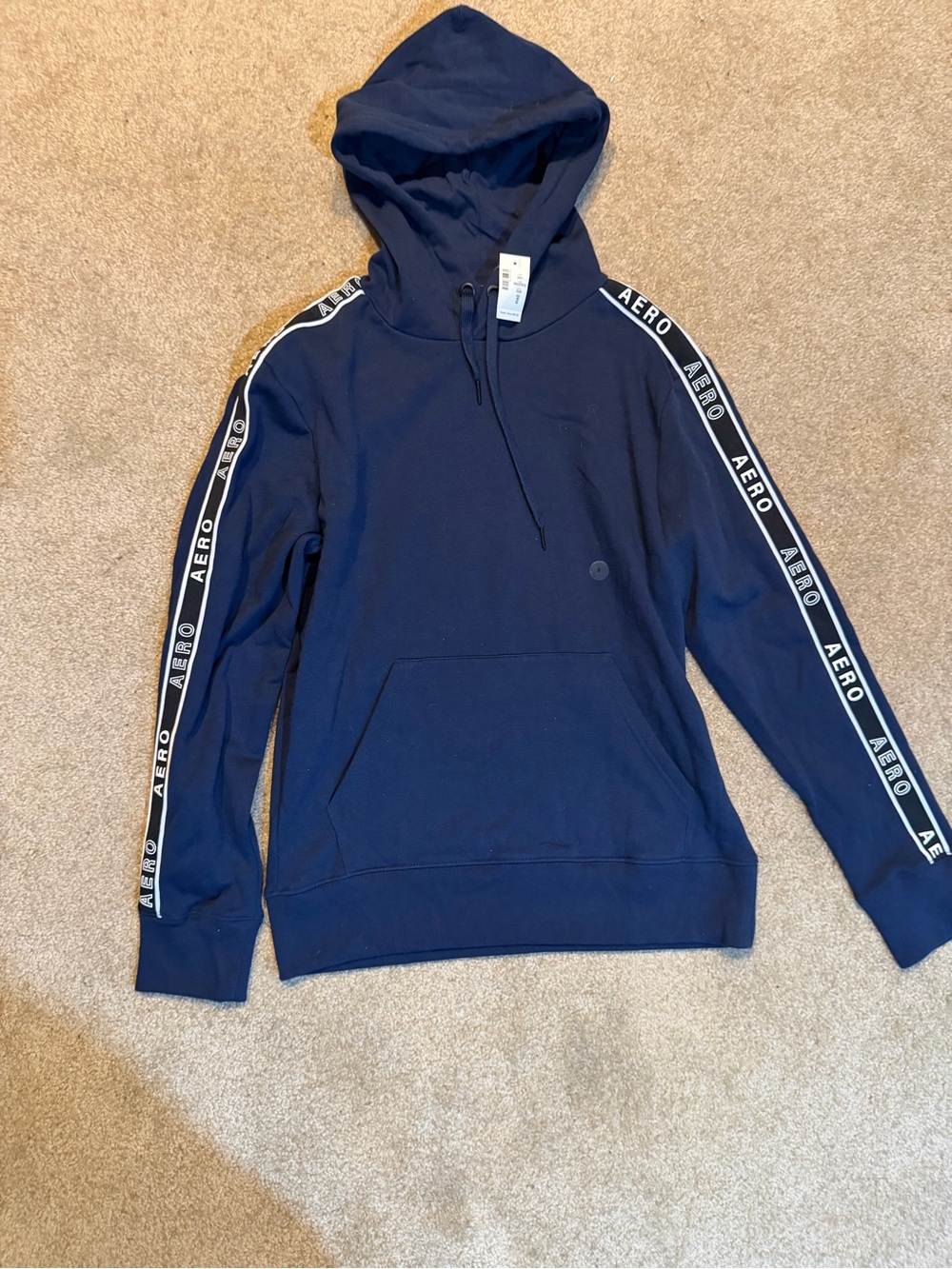 Men’s Aeropostale Navy Hooded Sweatshirt with Sleeve Logo Tape